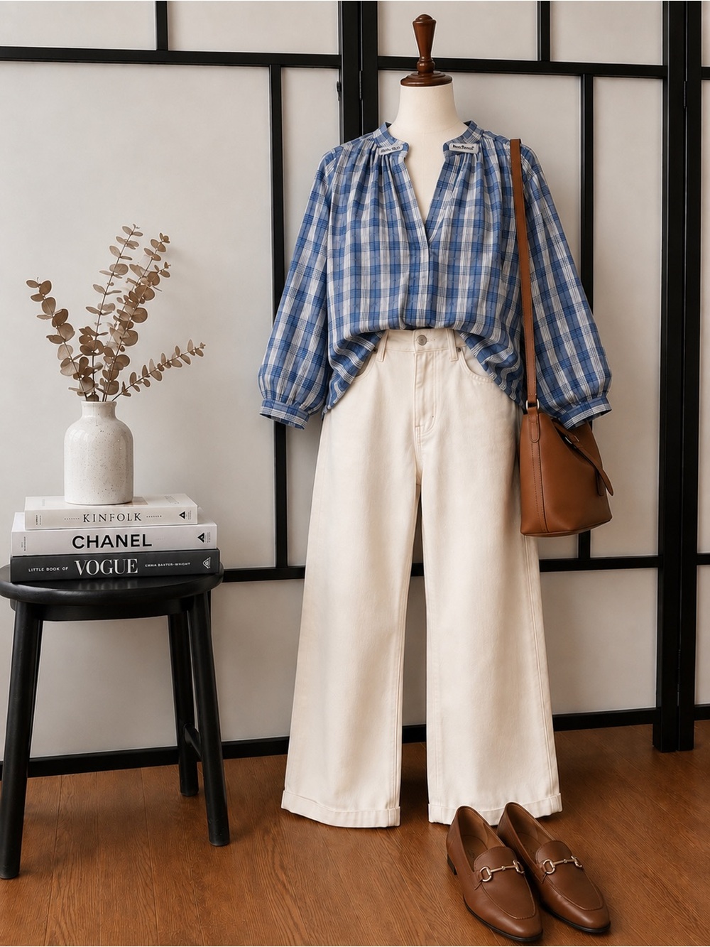 Barbour Renfew Plaid Cotton Blouse Top Blue White UK 8 US 4 Cottagecore